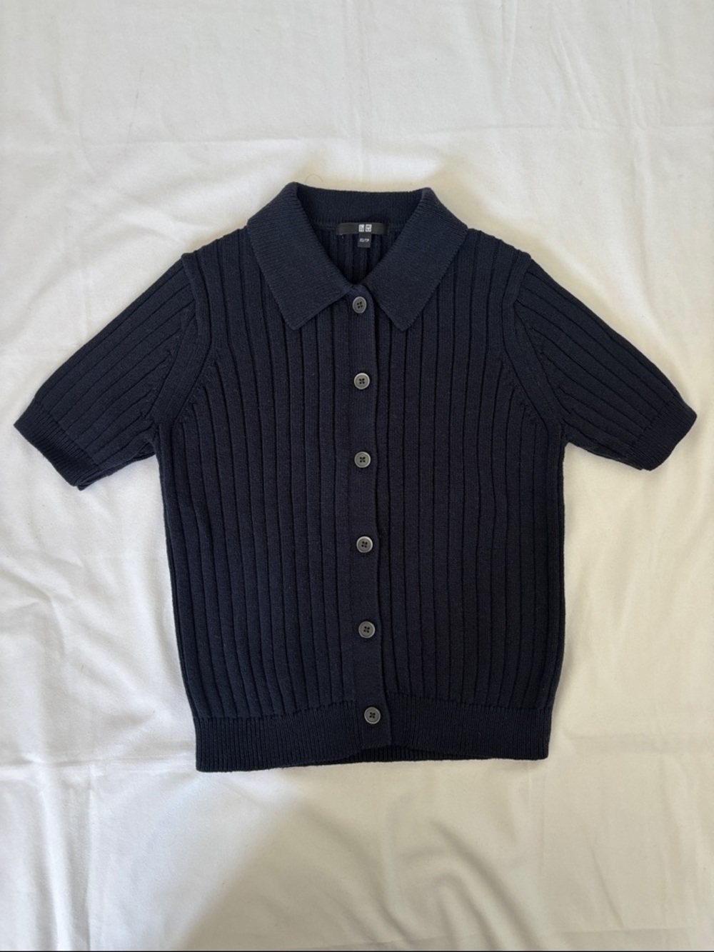 Ribbed Short-Sleeve Button-Up Polo - Black